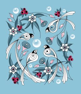 Birds and flowers - blue procreate