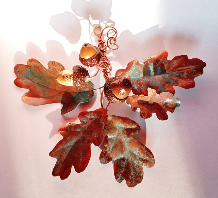 Copper oak leaves and acorns