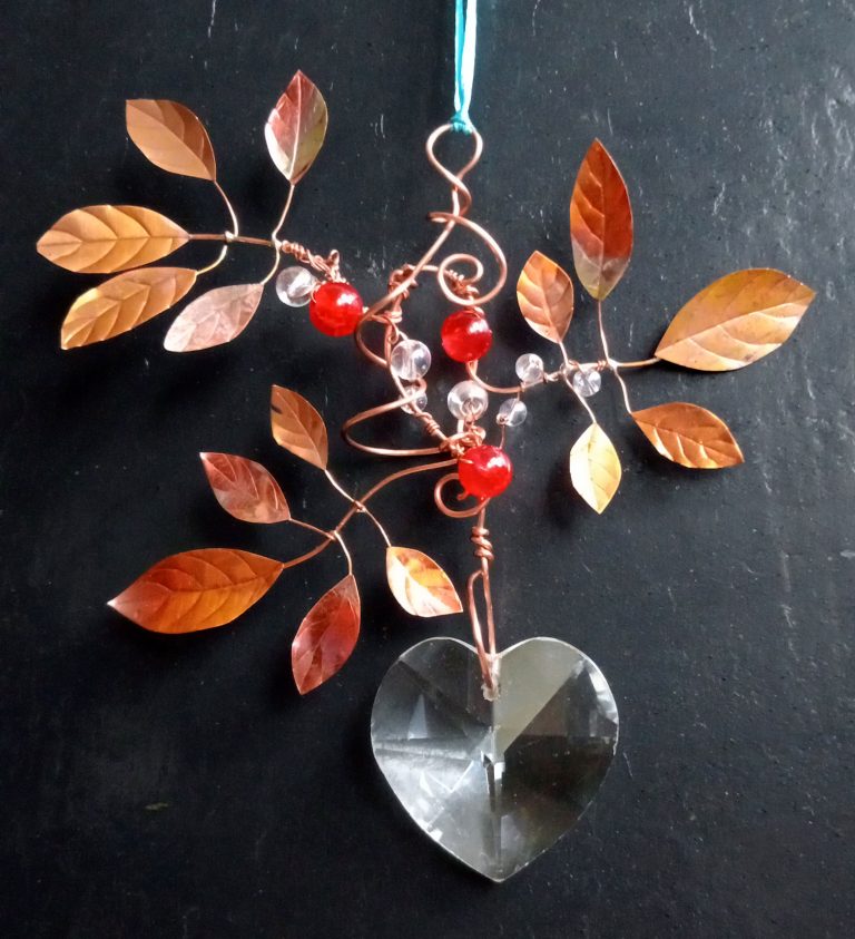 Winter copper hedgerow with heart crystal and glass beads