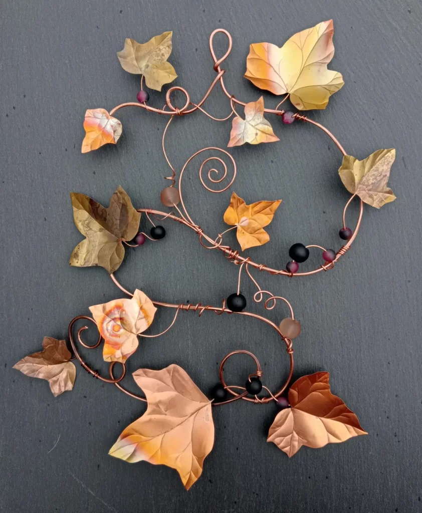 brass and copper Ivy Vine with frosted glass beads