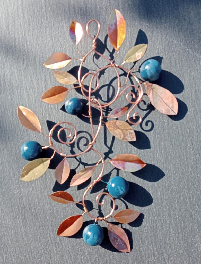 Hedgerow inspired sloes with copper Blackthorn leaves