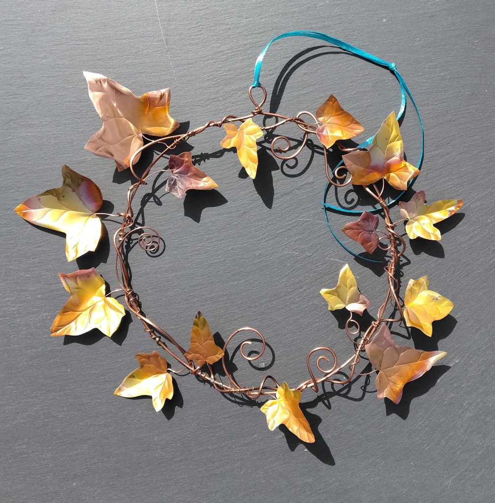 Unique hand made hanging Copper Ivy vine wreath