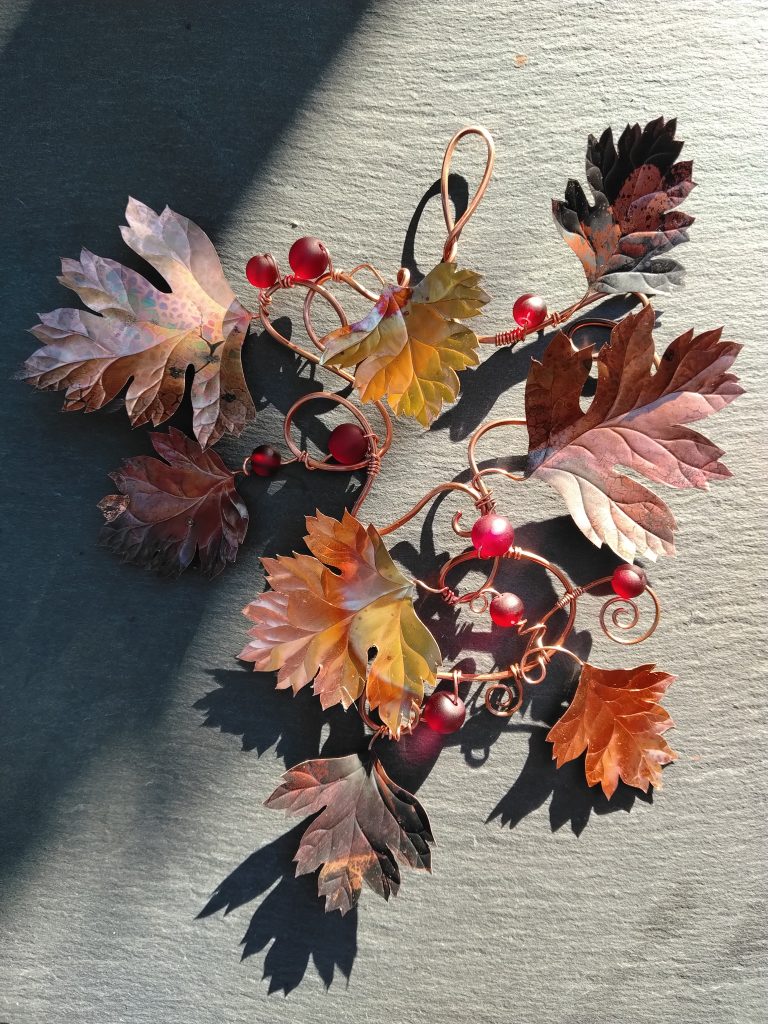Copper Hawthorn with frosted red glass beads