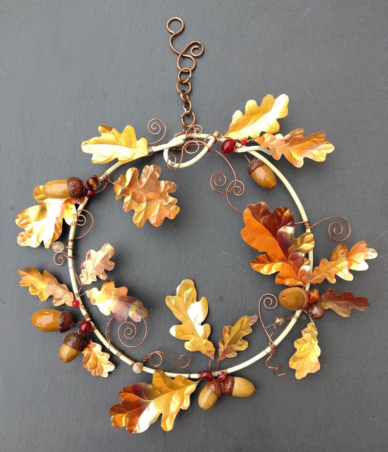 Copper oak wreath with acorns