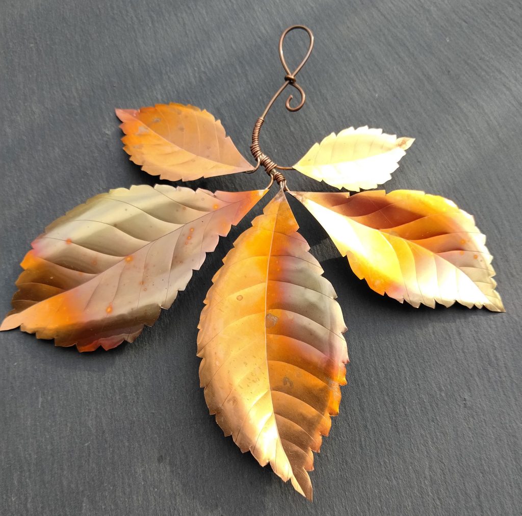 Copper Leaves Wall Hanging, Copper Anniversary Gift, Chestnut Leaf, Handmade UK