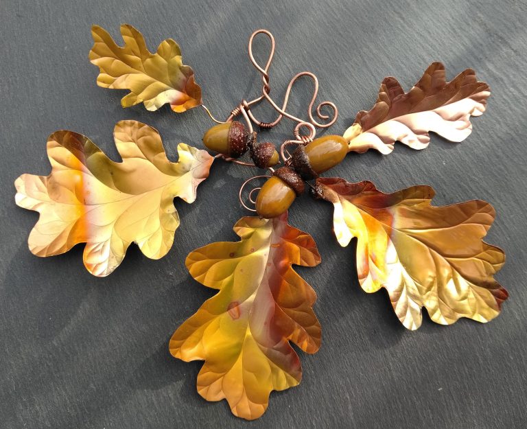 SOLD – Copper Leaves Oak Branch Wall Art, Copper Anniversary Gift, Natural Acorns, Autumn Decor SOLD - Copper Leaves Oak Branch Wall Art, Copper Anniversary Gift, Natural Acorns, Autumn Decor