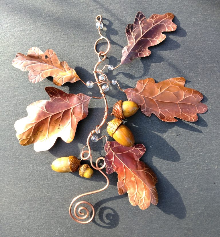 SOLD – copper oak eaves clear glass beads acorns SOLD - copper oak eaves clear glass beads acorns