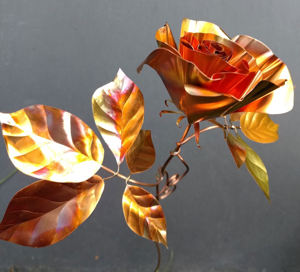 Handmade Copper Rose Stem — Copper Metal Flower Sculpture, 7th Anniversary Gift
