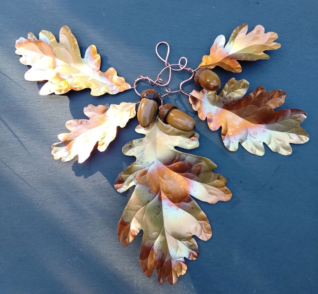 Large Copper Oak Leaves & Acorns Wall Art | Copper Anniversary Gift | Handmade Autumn Woodland Decor