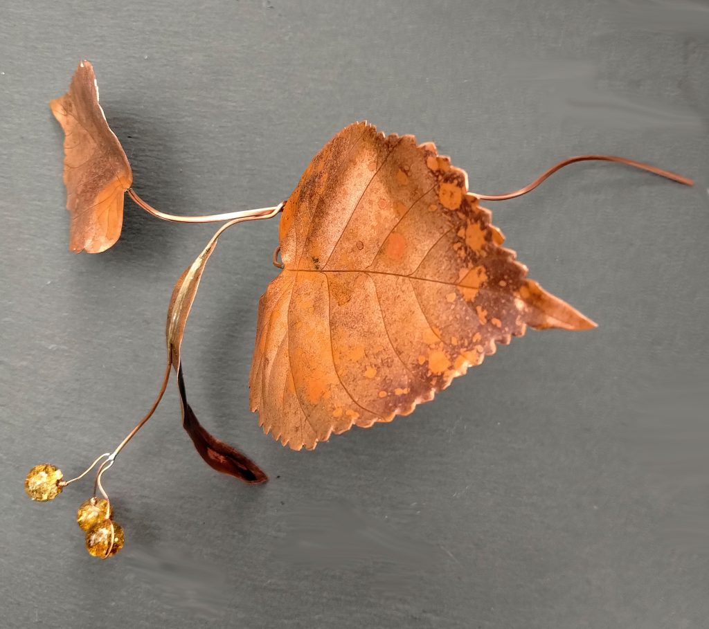 Copper Lime Tree (Linden) Leaf Branch | Tilia | Copper Art | Handmade Nature Gift