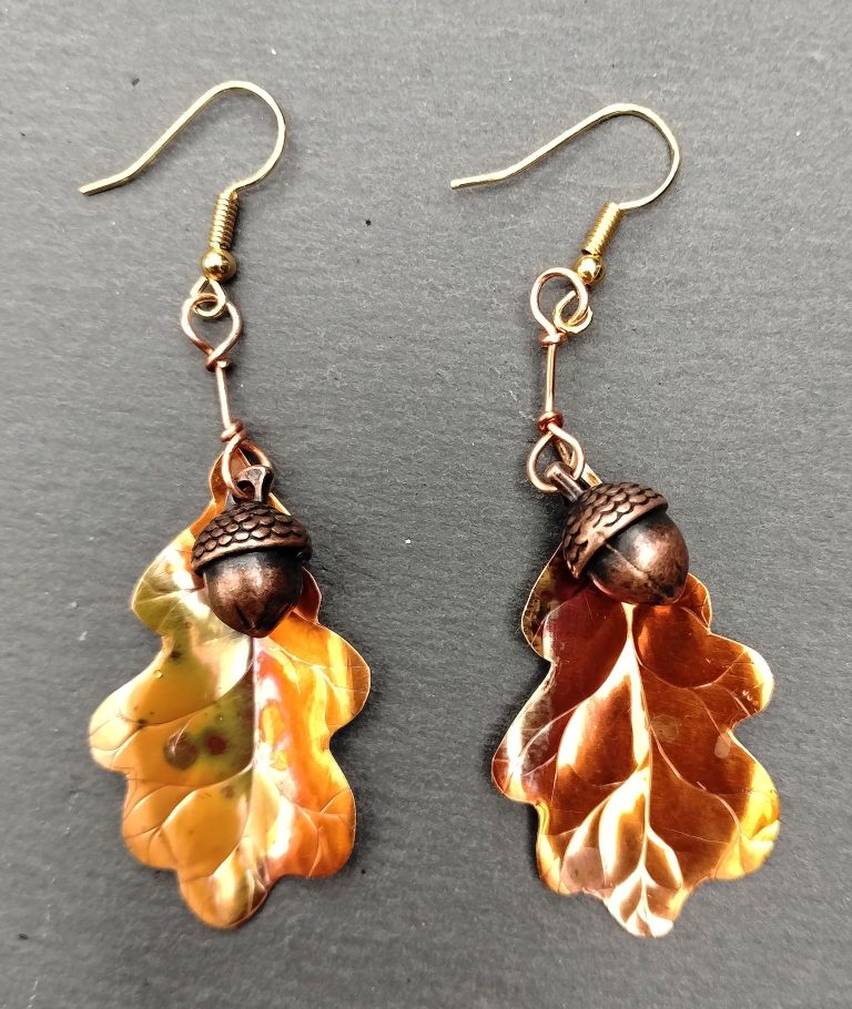 SOLD – Flame Patina Copper Leaf & Acorn Drop Earrings | Handmade Woodland Nature Jewellery SOLD - Flame Patina Copper Leaf & Acorn Drop Earrings | Handmade Woodland Nature Jewellery
